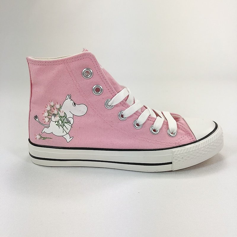 Authorized by Moomin-Canvas Shoes (Pink Shoes White Belt/Women's Shoes Limited)-AE12 - รองเท้าลำลองผู้หญิง - ผ้าฝ้าย/ผ้าลินิน สึชมพู