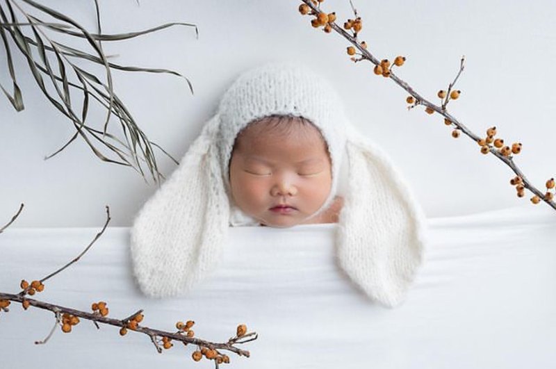 Newborn photo prop bunny bonnet - เครื่องประดับ - ขนแกะ 