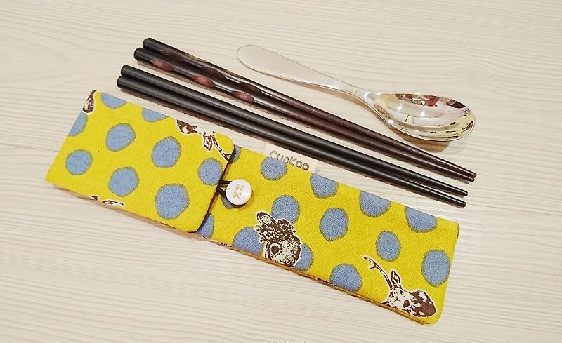 Eco-friendly tableware storage bag chopsticks bag combination chopsticks special double-layer chopsticks bag polka dot pop style - ช้อนส้อม - ผ้าฝ้าย/ผ้าลินิน 