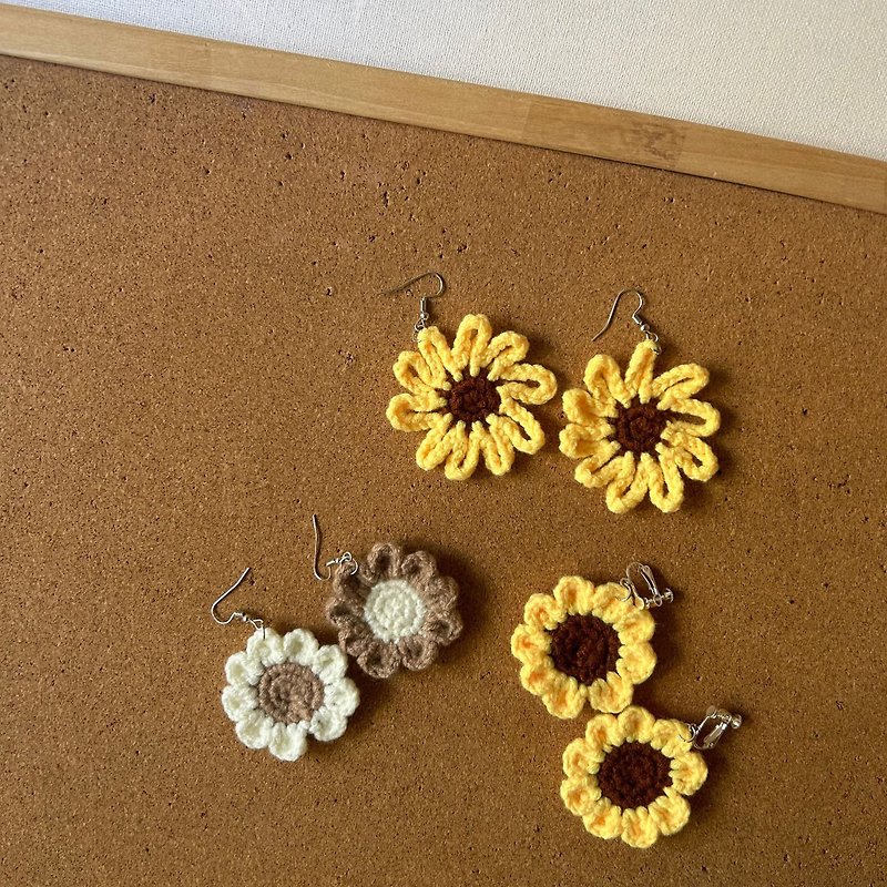 Braided Crochet Earrings | Flower Flowers | Sunflowers - Earrings & Clip-ons - Cotton & Hemp 