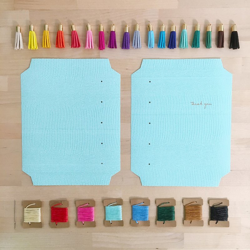 Leather-Like Turquoise Paper Craftbook Maker (DIY Notebook / Bookbinding Kit) - Thank you - งานไม้/ไม้ไผ่/ตัดกระดาษ - กระดาษ สีน้ำเงิน