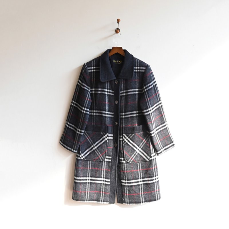 [Egg Plant Vintage] Film Check Wool Vintage Coat - Women's Casual & Functional Jackets - Wool 