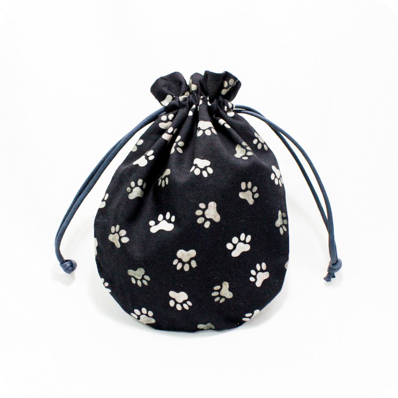 [Thin cotton imported from Japan] Wangwang footprints#BUCKPocket#Handmade bag - กระเป๋าหูรูด - ผ้าฝ้าย/ผ้าลินิน สีดำ