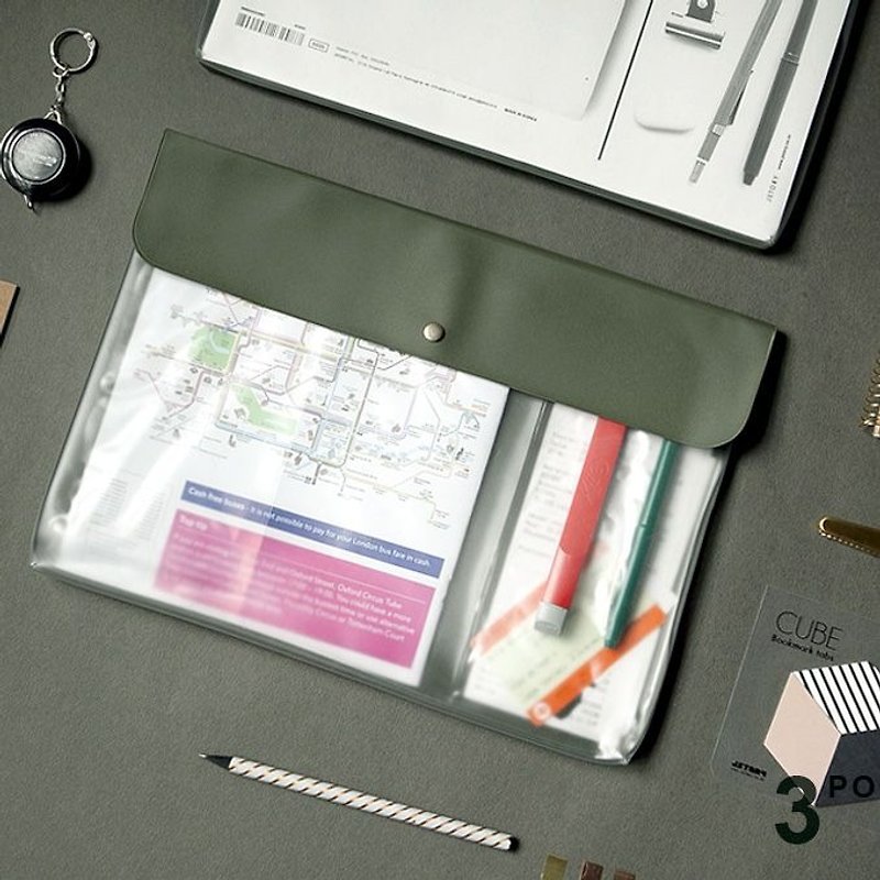 Jstory - Office Stationery - Simple and textured A4 brass buckle file bag - Khaki Green, JST32987 - แฟ้ม - พลาสติก สีเขียว