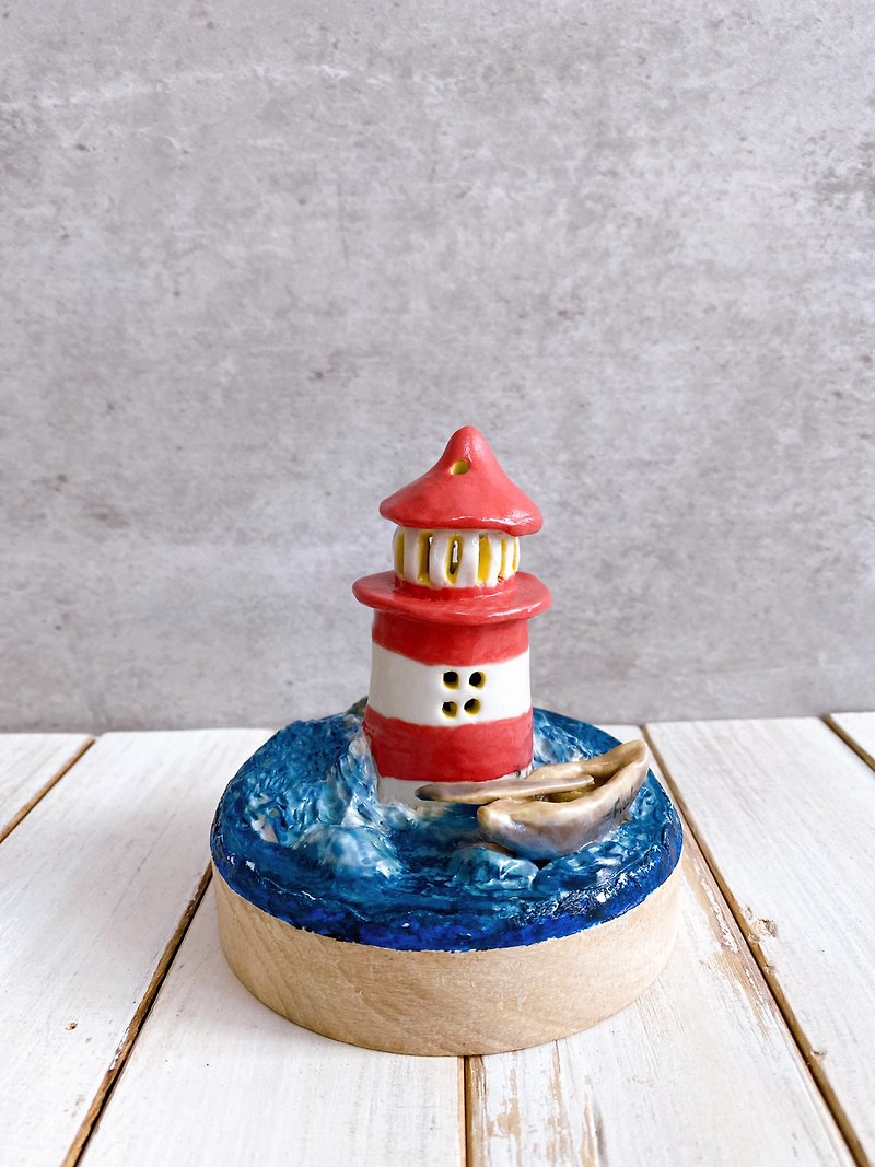 海の灯台 | セラミック雰囲気照明 | 常夜灯 - 照明・ランプ - 陶器 ブルー