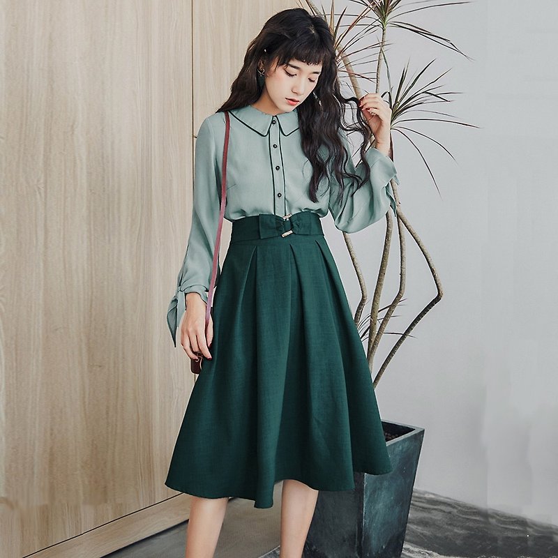 Spring Green Women's Shirt Half-length Skirt Suit Dress Dress - One Piece Dresses - Other Materials 