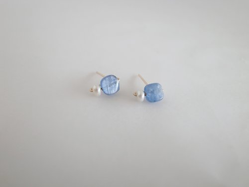ChloMi 【耳環】14kgf 注金 藍晶石 包金 珍珠耳環 情人節禮物
