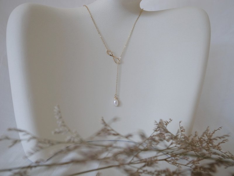 [Necklace] Pearl necklace infinite length necklace 14K gold-filled sterling silver Christmas gift - สร้อยคอ - ไข่มุก สีทอง