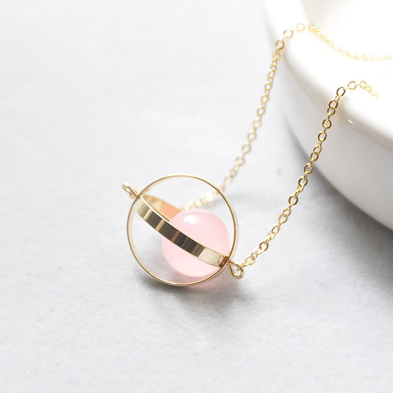 Blessed Planet。Galaxy。Golden Ring。Pink Chalcedony。Necklace - Chokers - Gemstone Pink