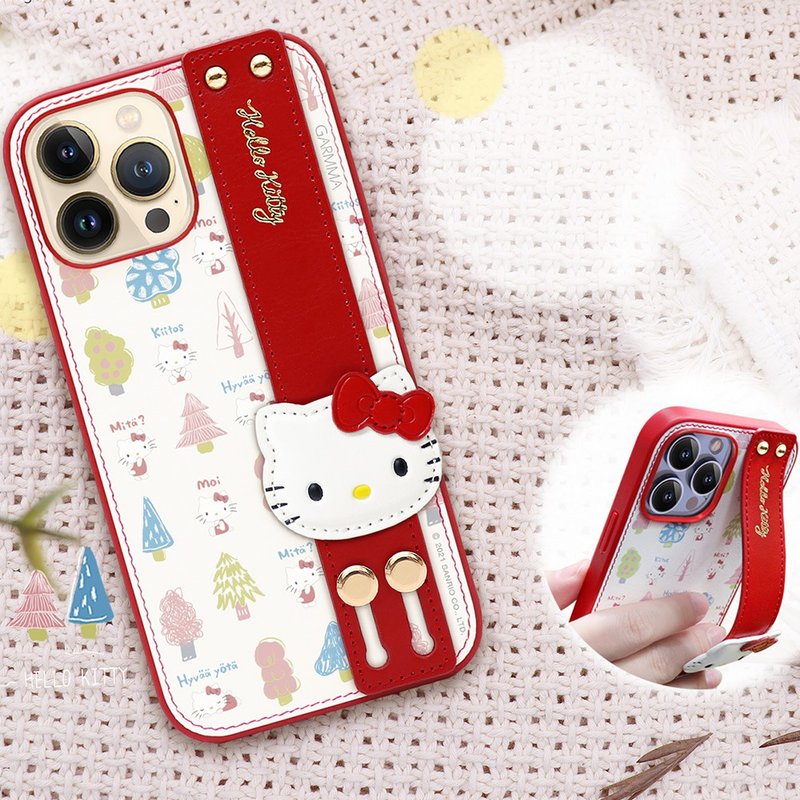 GARMMA Hello Kitty iPhone 13 Series Palm Strap Leather Case Forest Adventure - Phone Cases - Plastic Red