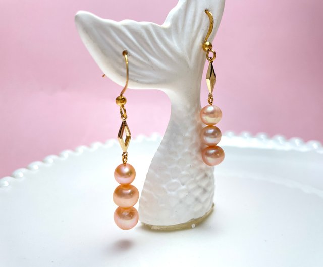 淡水パール　オレンジ　ハンドメイドピアス Orange Shine Pierce（淡水パール） | iichi 日々の暮らしを