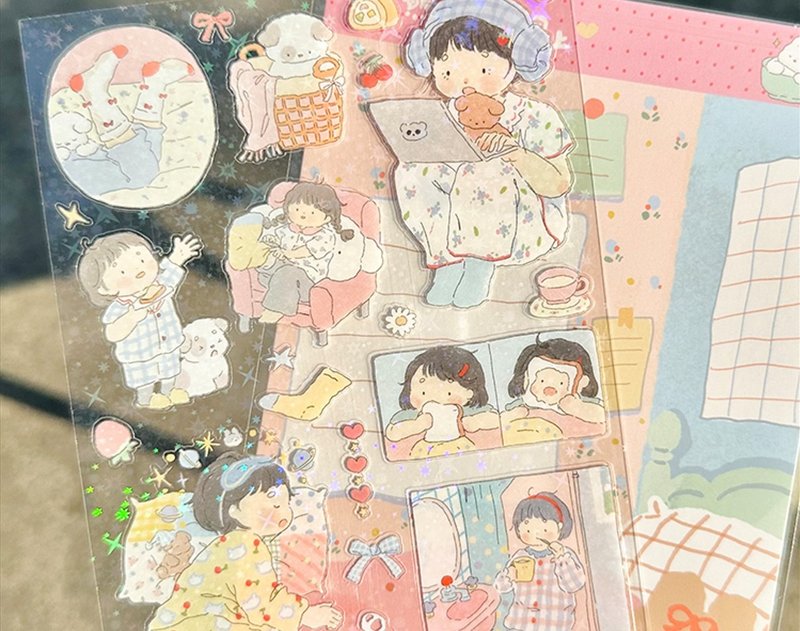 vol.7 【放假幹啥呢】可愛治癒 雙透星星膜貼紙 - 貼紙 - 紙 多色