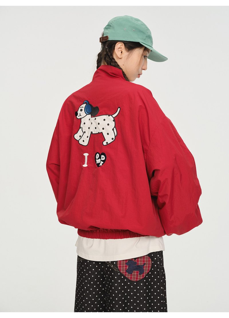 odd maker立領斑點小狗印花棒球服女秋設計感復古小眾長袖短外套 - 女上衣/長袖上衣 - 棉．麻 