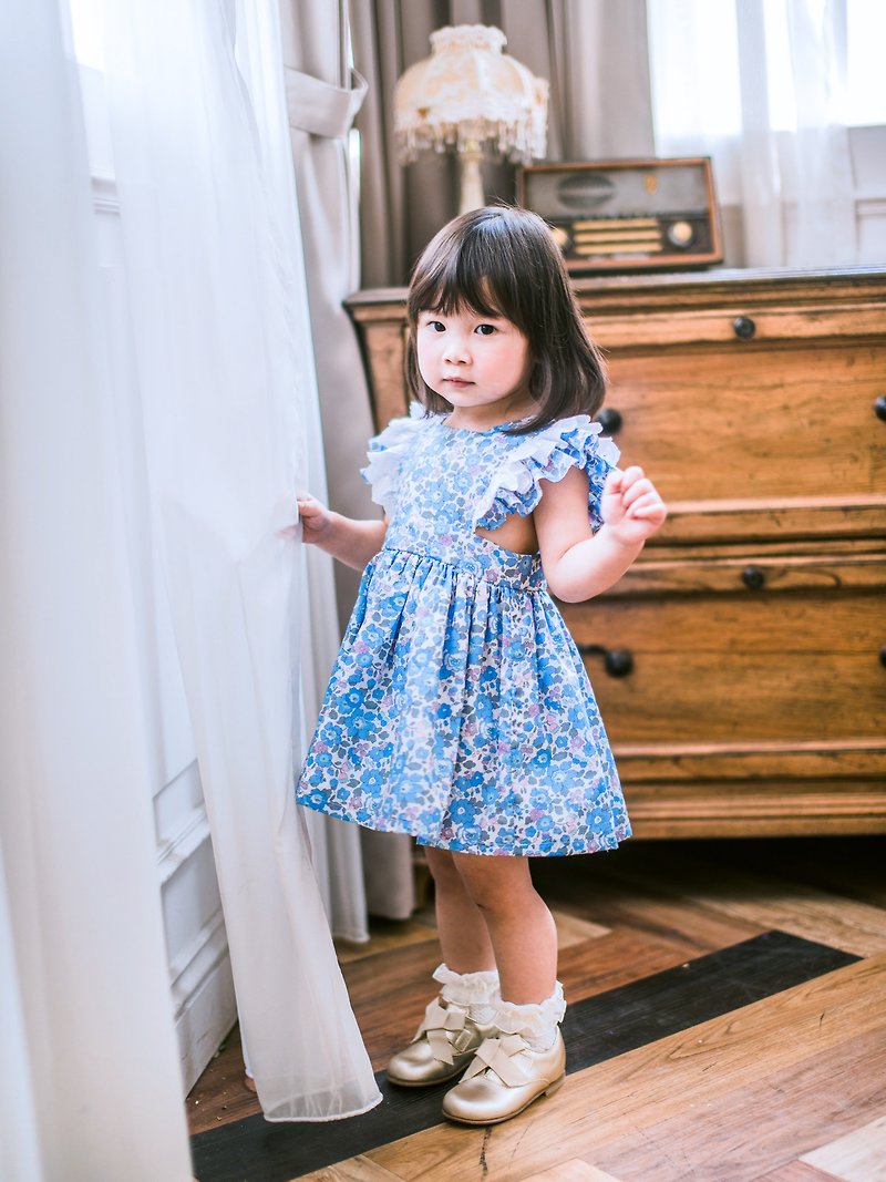 英國LIBERTY FABRICS女童Stella有機棉法式圍裙洋裝 - 童裝裙 - 棉．麻 藍色