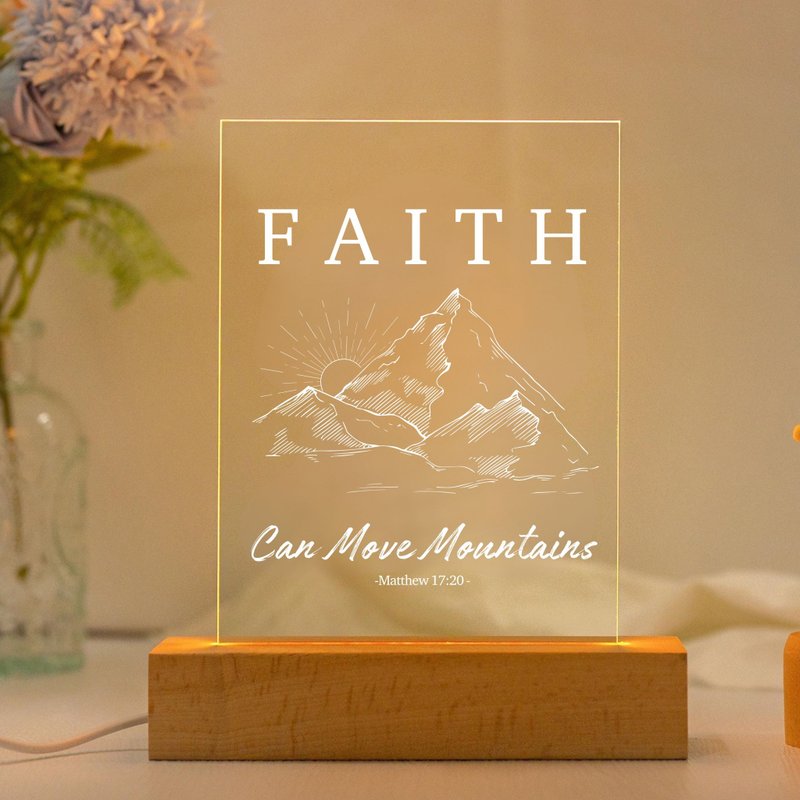 恩典之光 聖經經文LED燈 經文禮物Faith move mountain - 燈具/燈飾 - 壓克力 卡其色
