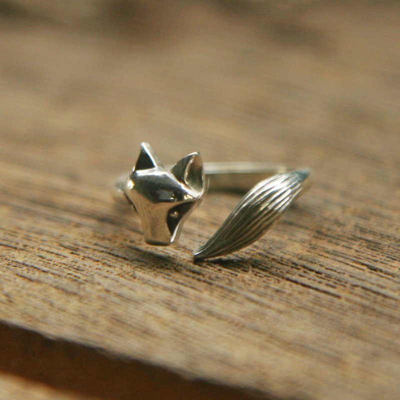 Fox Ring Adjustable Sterling Silver 925 Fox Ring Wrap Around Nature Wolf dog - General Rings - Other Metals Silver