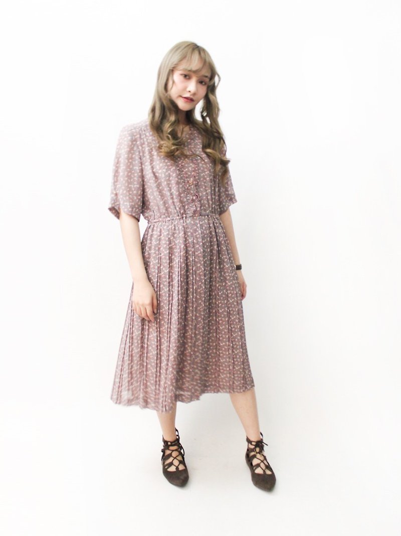 【RE1004D1409】 early autumn Japanese system retro floral loose red beans short-sleeved ancient dress - One Piece Dresses - Polyester Pink