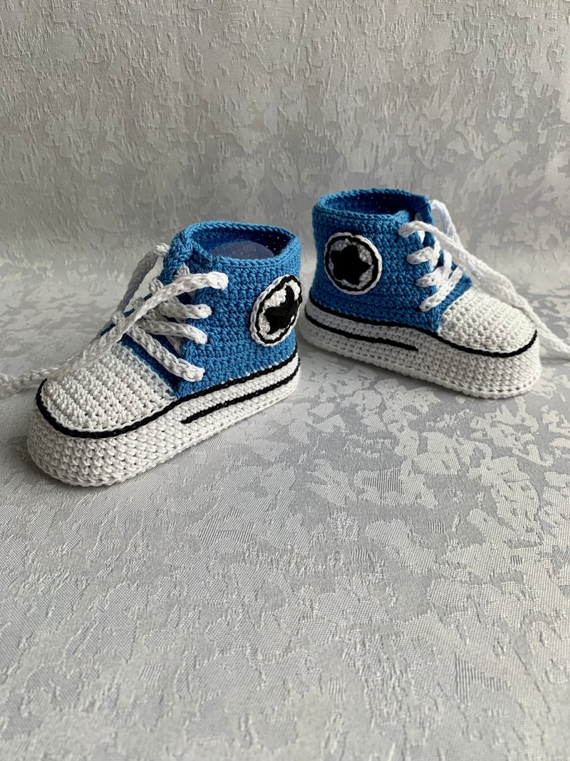 Cute Converse Baby Booties Baby Newborn Shoes Gift Baby Reveal Party Family Look - 嬰兒鞋/學步鞋 - 棉．麻 藍色