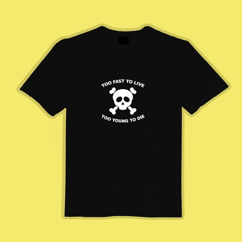 TOO YOUNG TO DIE スカルTシャツ：ブラックTシャツ、キッズウェア、半袖、綿100%、クールTシャツ - Tシャツ メンズ - コットン・麻 多色