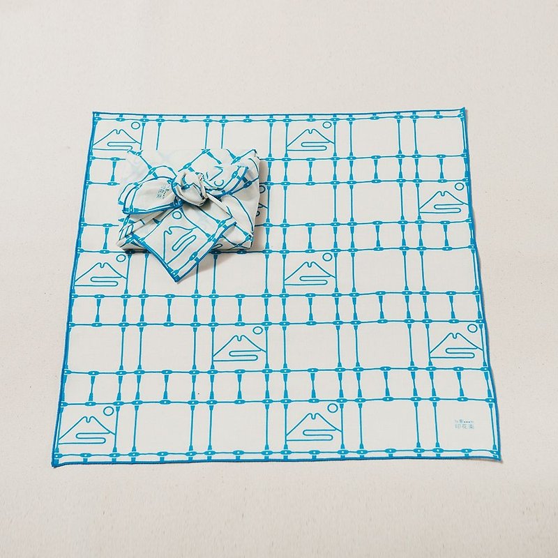 ハンカチ / 鉄窓格子 No.2 / Mountain Fuji Blue - 編み物/刺繍/羊毛フェルト/裁縫 - コットン・麻 
