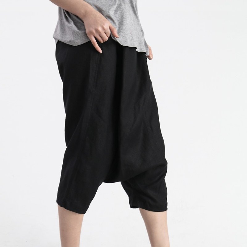 【Made-to-order】Sloping side Harem Pants - Women's Pants - Cotton & Hemp Black