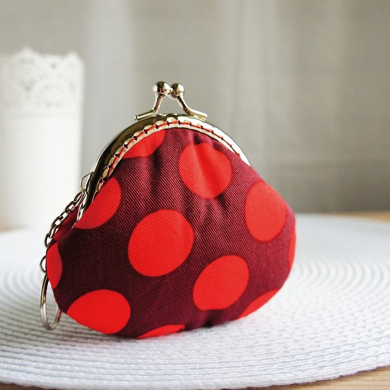 Lovely * big point of mouth gold purse * coffee at the end of red dot - Coin Purses - Cotton & Hemp Red