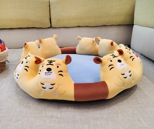 Lucky Me 寵物設計 動物床墊- 玩水消暑的老虎 涼墊組合 可拆式床墊