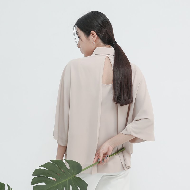 【 經典原創】Trigonometric_三角函數小露背襯衫_CLT001_杏 - 女襯衫 - 聚酯纖維 卡其色