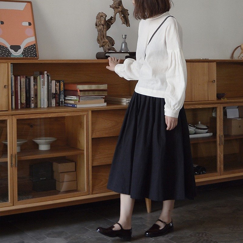 black skirt | skirt | cotton | independent brand | Sora-36 - กระโปรง - ผ้าฝ้าย/ผ้าลินิน สีดำ