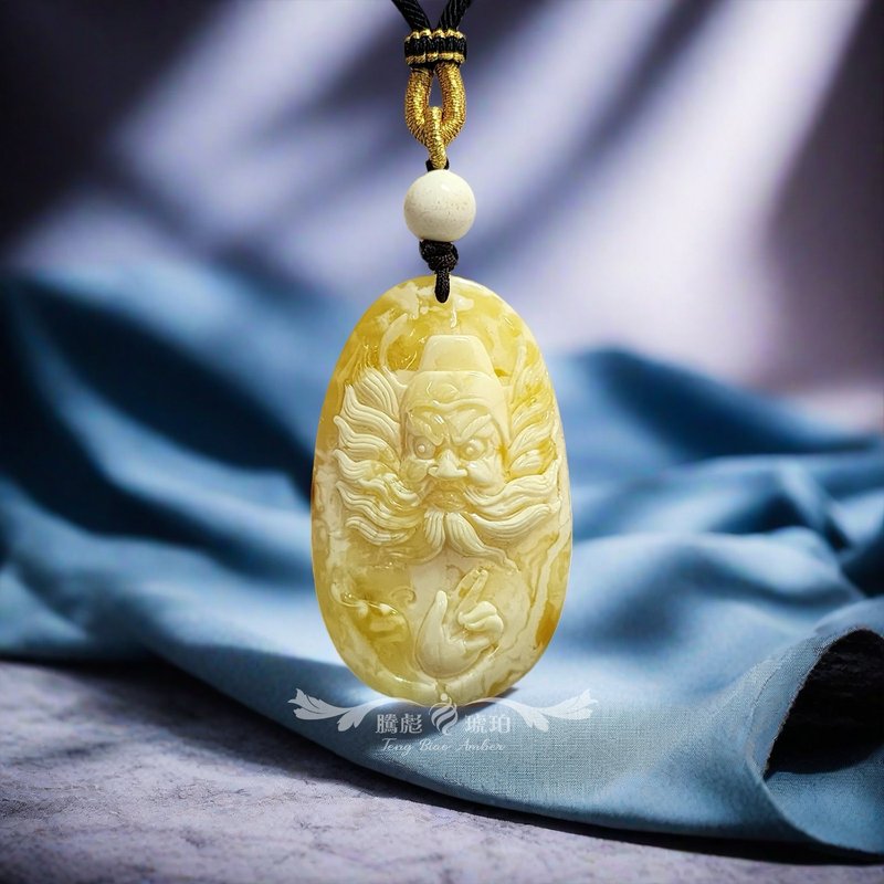 騰彪琥珀 天然琥珀蜜蠟 高白花蜜蠟 精雕 鍾馗 藏品正規牌 項鍊墜 - 項鍊 - 半寶石 黃色