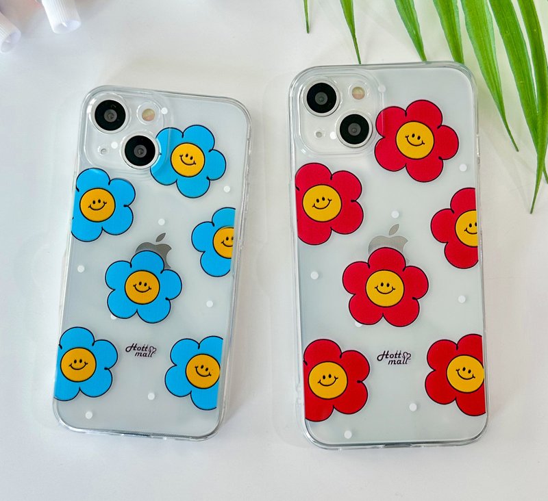 Smile flower pattern iPhone mobile phone couple transparent case - เคส/ซองมือถือ - พลาสติก หลากหลายสี