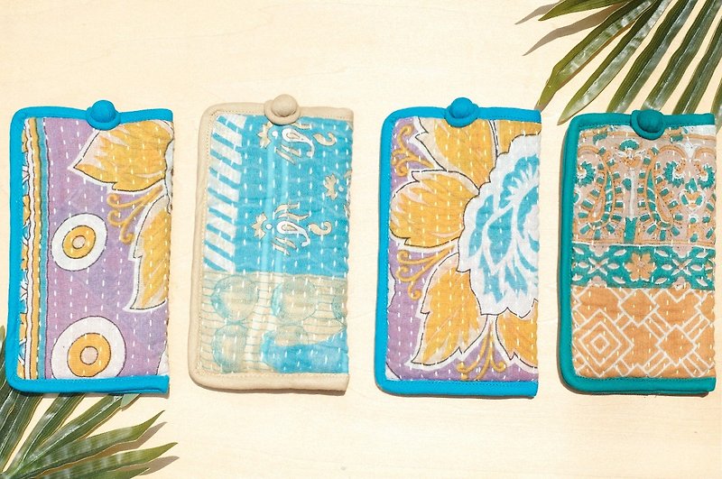 Limited hand-stitched saree phone case/embroidered phone case/embroidered phone case/hand-sewn saree line card holder/saree stitching-forest garden + desert flower cloth - Phone Cases - Cotton & Hemp Multicolor