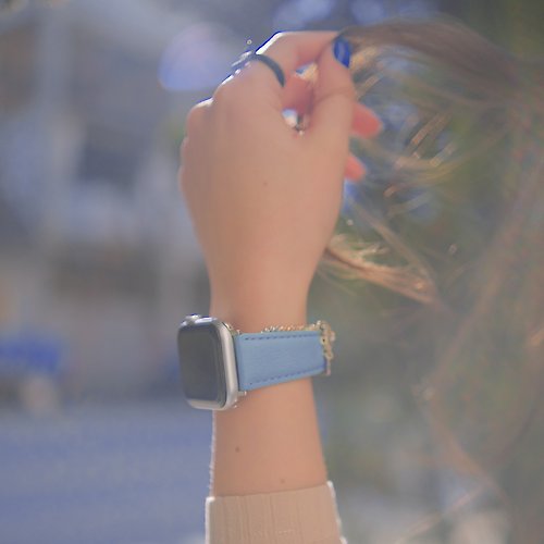 Macarooon 客製化禮物意大利皮革錶帶Apple Watch粉藍色_01378