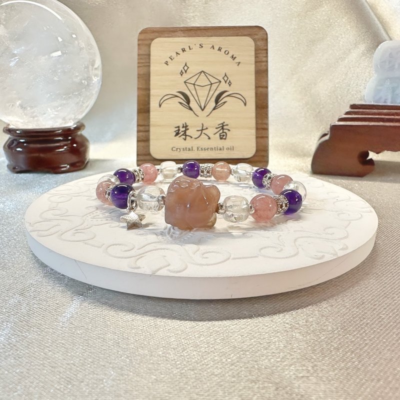 魅影之緣 鹽源瑪瑙九尾狐・紫水晶・草莓晶手鍊 天秤座能量設計 - 手鍊/手環 - 水晶 多色