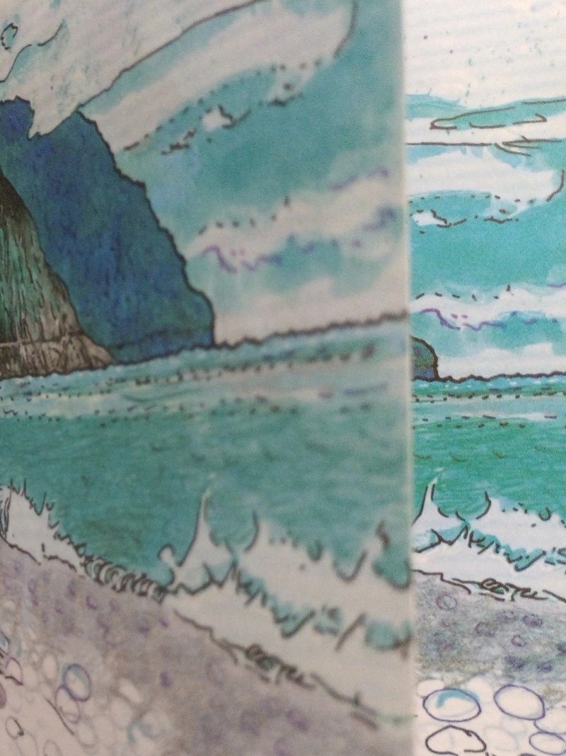 Qingshui Cliff, Strong Wind and Waves, Hualien Chongde Beach Travel Scenery Sketch, 8-page French-bound hand-stitched book - หนังสือซีน - กระดาษ สีเขียว