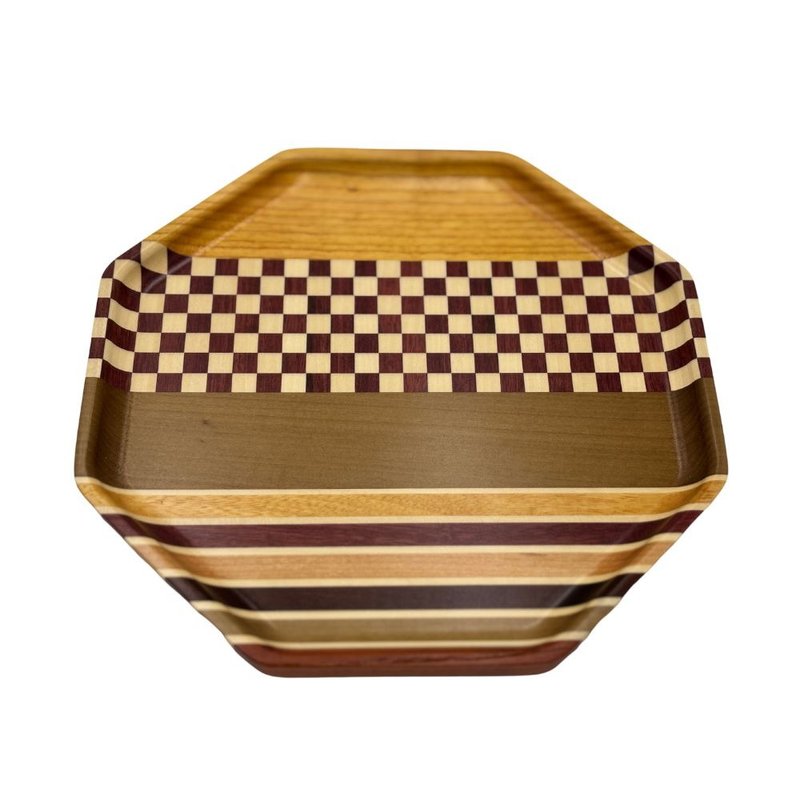 Eight-inch octagonal potted yosewood joinery octagonal panshi pine_white purple - จานและถาด - ไม้ สีนำ้ตาล