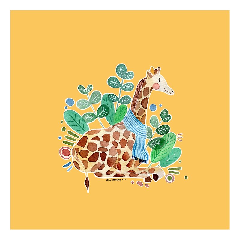 Colorful giraffe·watercolor painting - วาดภาพ/ศิลปะการเขียน - กระดาษ 