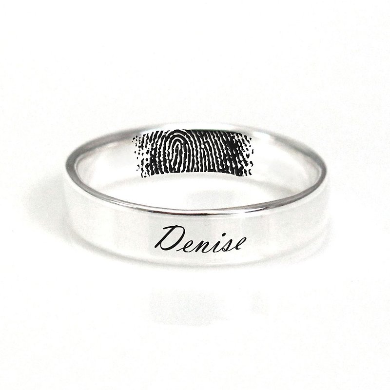 Heart Print Fingerprint Series A (Men's) 925 Sterling Silver Custom Ring (One - General Rings - Sterling Silver Silver