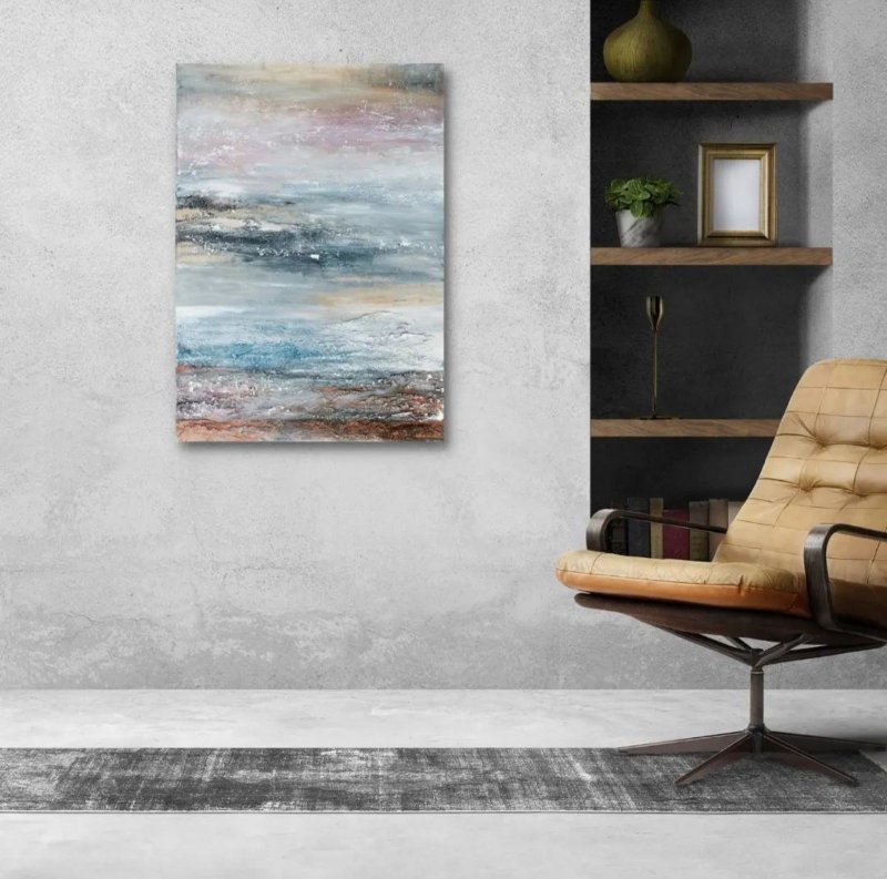 Abstract landscape relief painting in mixed media from the artist - 壁貼/牆壁裝飾 - 其他材質 多色
