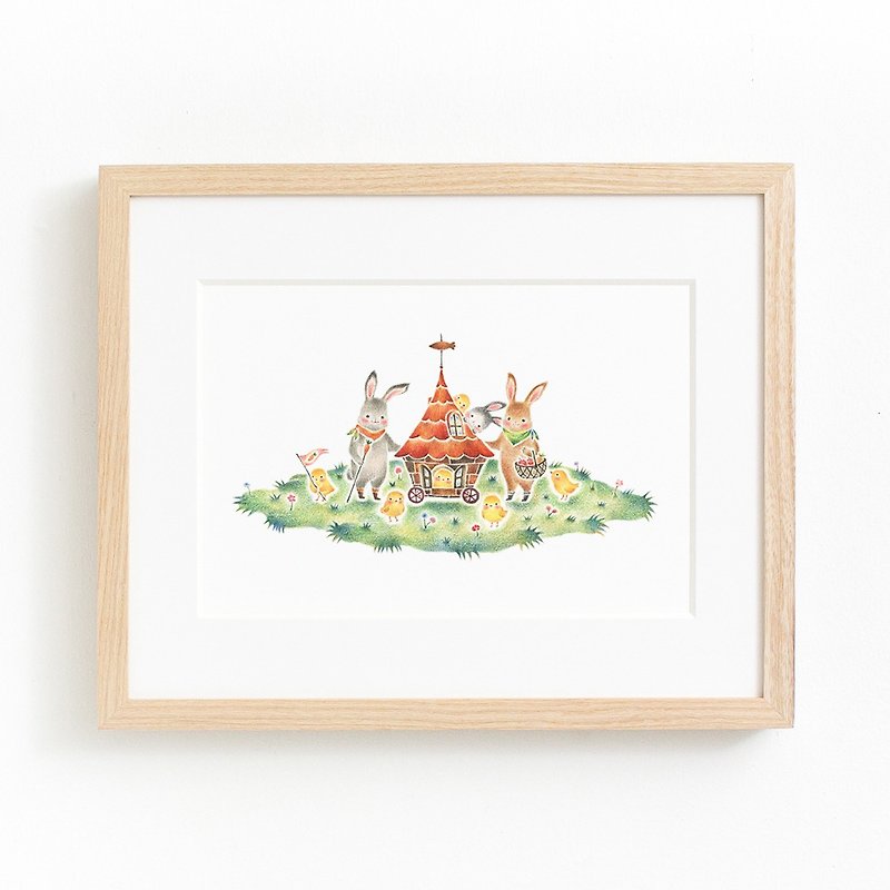 Living with a picture. Framed art print "Rabbit and chick carrot caravan" FAP-A5228 - Posters - Paper Orange