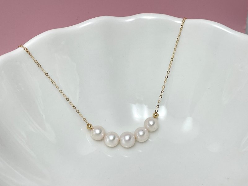Smile natural seawater pearl akoya cherry blossom pink 18k gold necklace - สร้อยคอ - ไข่มุก สีทอง