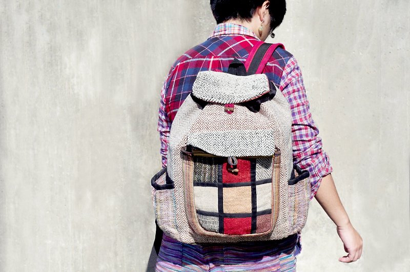 Other Materials Backpacks Multicolor - After stitching design cotton handmade Linen backpack / shoulder bag / mountaineering bag / bags - geometric mosaic national air travel (limit one)