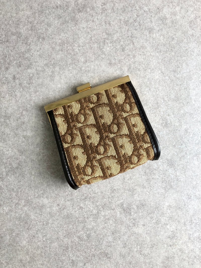 【 日本直送　名牌中古包 】Christian Diorトロッター 財布 ブラウン ジャガード コインケース がま口 vintage mtshiw - 錢包/皮夾/長短夾 - 棉．麻 咖啡色
