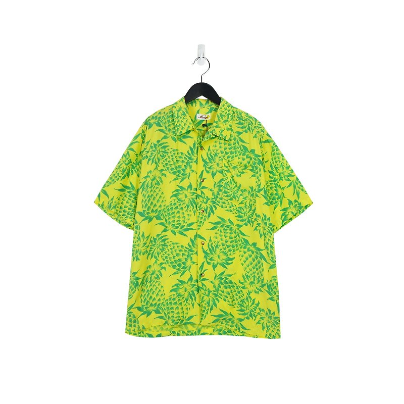 A‧PRANK : DOLLY :: Retro VINTAGE Yellow Green Pineapple Hawaiian T-shirt (T806019) - Men's Shirts - Cotton & Hemp Yellow