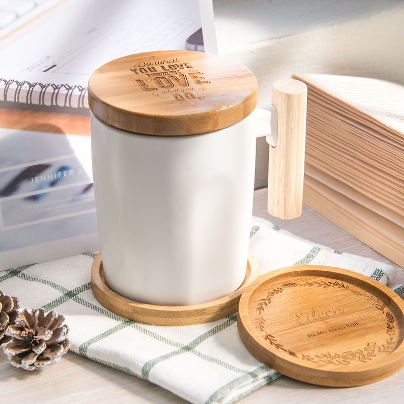 【客製化】質感木柄馬克杯禮盒 -附竹杯蓋杯墊 - 咖啡杯/馬克杯 - 木頭 