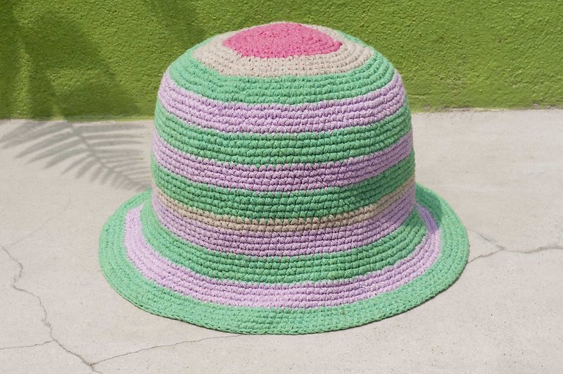 Crocheted cotton Linen cap hat visor cap cotton patchwork Linen cap hand-knit cap - forest travel wind - Hats & Caps - Cotton & Hemp Multicolor