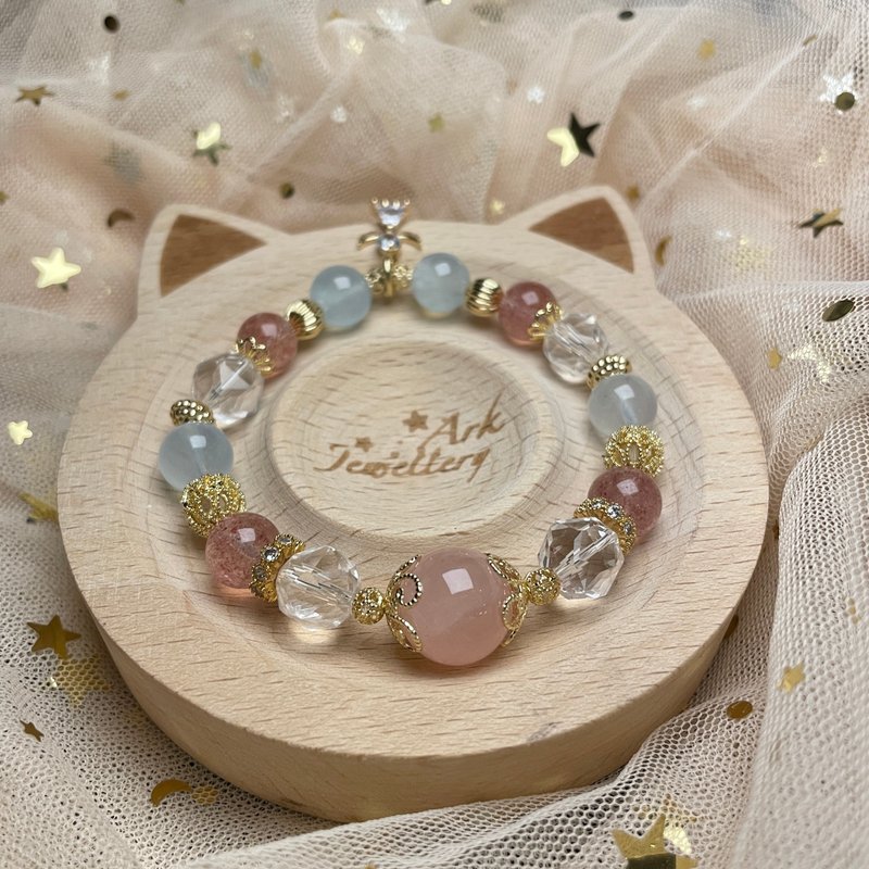 The annunciation - Rose Quartz, Faceted White Quartz, Aquamarine, Strawberry Quartz - Bracelets - Crystal Multicolor