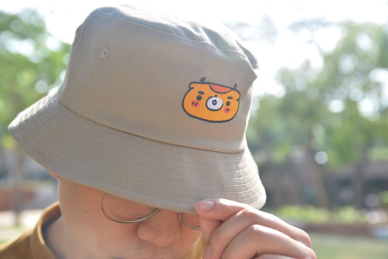 漁夫帽/深卡其色布嵐經典logo漁夫帽 - 帽 - 棉．麻 咖啡色