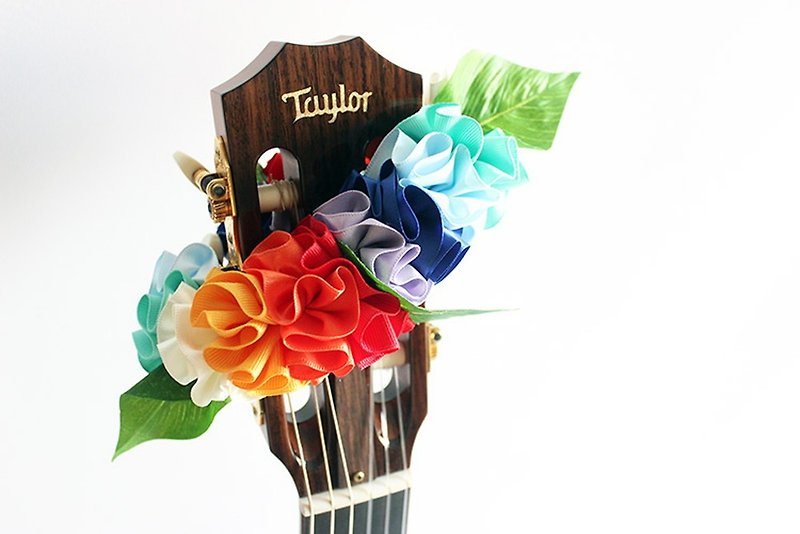 ribbon lei for guitar,rainbow flower b, guitar strap, guitar - 結他配件 - 棉．麻 多色