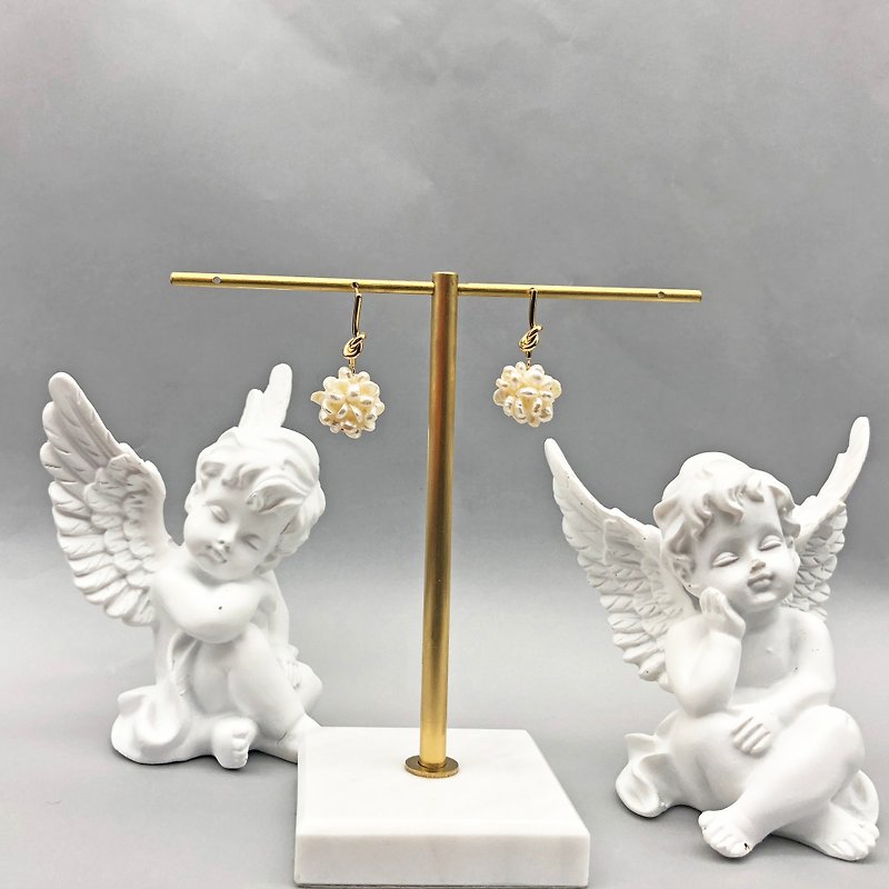 珍珠14kgf耳環 白色聖誕 閨蜜禮物 交換禮物 白色耳環 - 耳環/耳夾 - 珍珠 金色